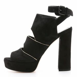 Stuart Weitzman black suede Slits platform heel sandals - size 8